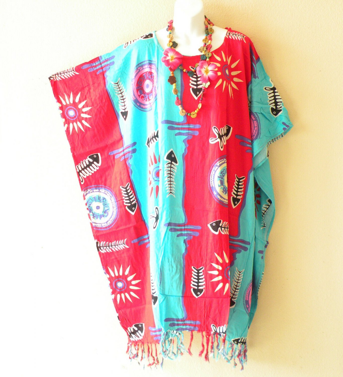 LT27 Fish Bone Batik Midi Batwing 42" Kaftan Dolman Women Abaya Dress Upto 5X