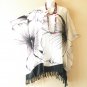 KB879 White & Black Batik Plus Kimono Poncho Hippy Women Blouse Top up to 5X
