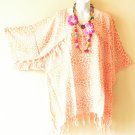 KB814 Peach Abstract Batik Plus Kimono Poncho Hippy Women Blouse Top up to 2X