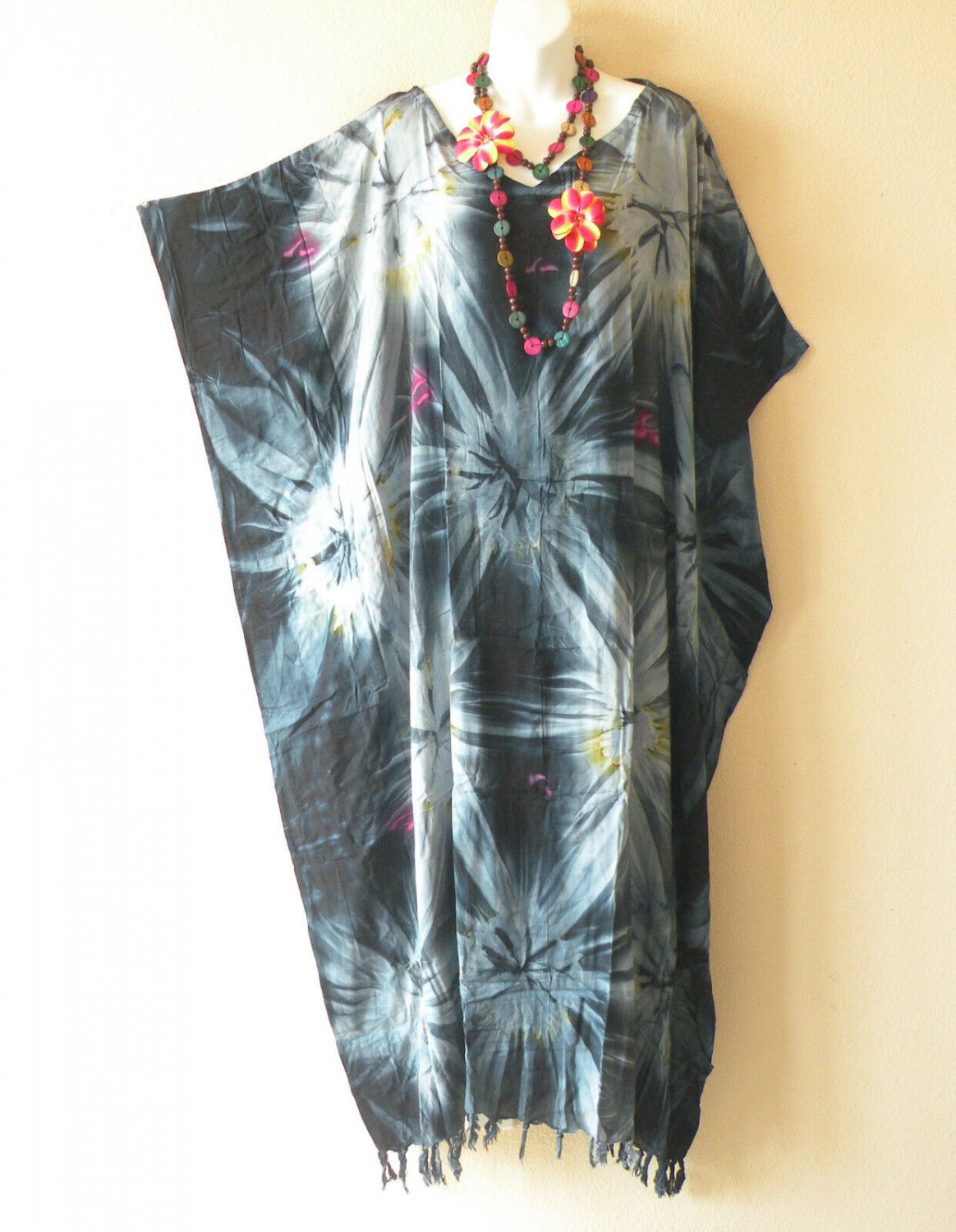 KD320 Blue Tie Dye Batwing Tunic Kaftan Dolman Women Abaya Maxi Dress Up to 5X