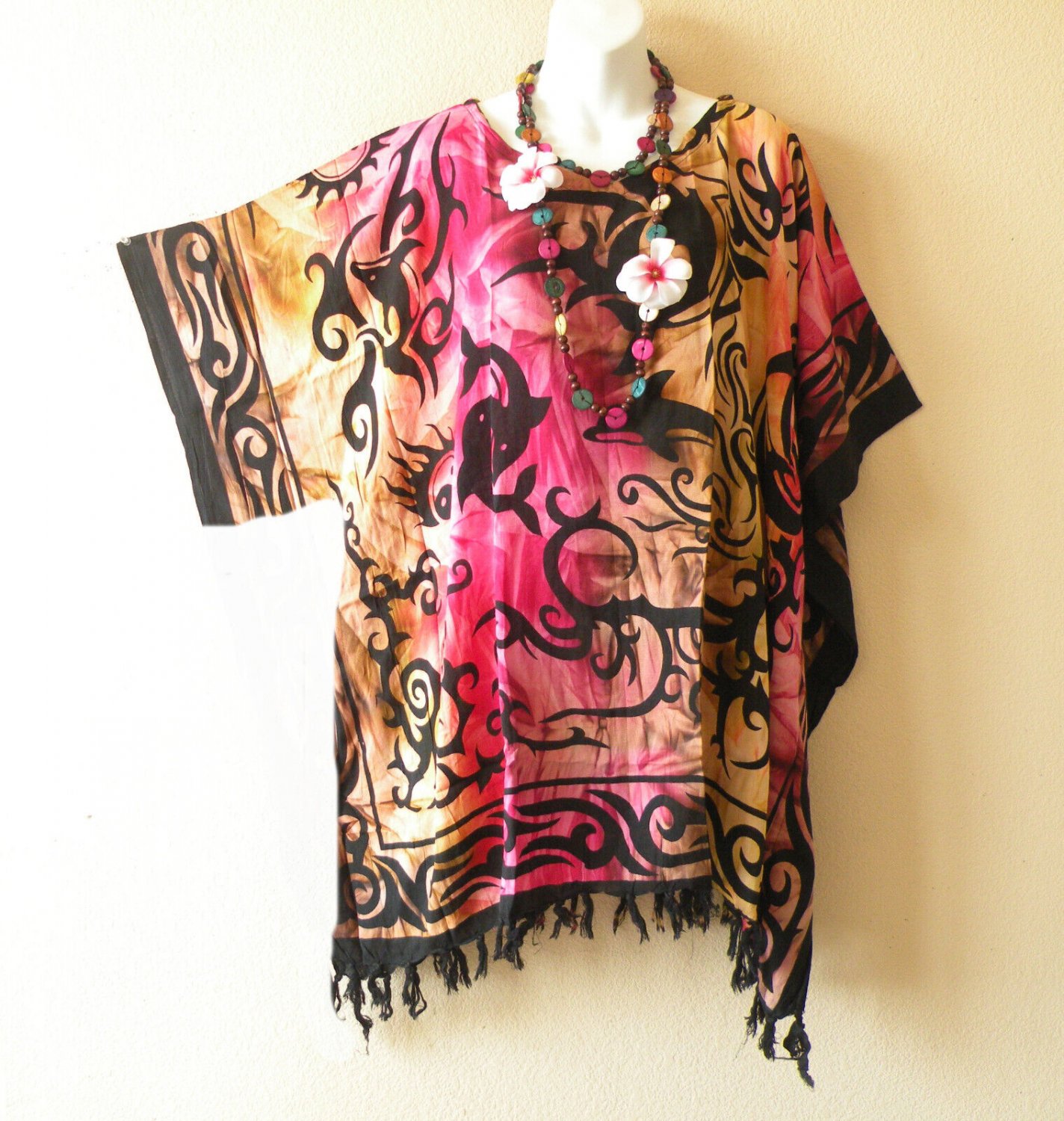 KB872 Tie Dye Dolphin Batik Plus Kimono Poncho Hippy Women Blouse Top up to 5X