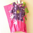 LT52 Pink Batik Floral Midi Batwing 38" Kaftan Dolman Women Abaya Dress Upto 7X