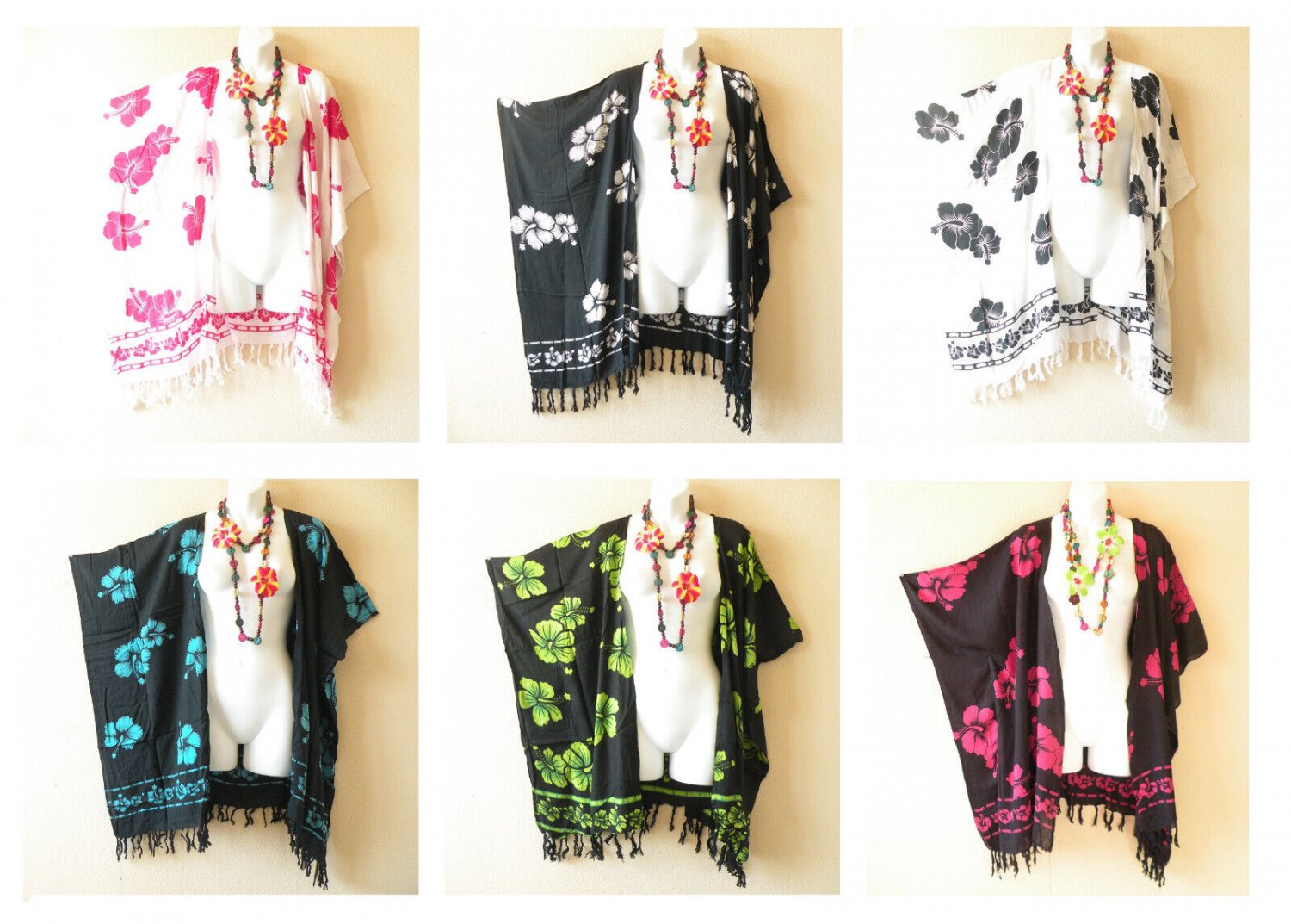 Hibiscus Batik Kaftan Open Front Plus Hippy Jacket Cover up Top - up to 5X