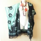 CB334 Turquoise Cardigan Duster Kimono Open Front Jacket Cover up Top -up to 5X