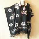 KB232 Floral Black Batik VNeck Plus Kaftan Poncho Hippy Women Blouse Top upto 5X
