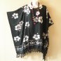 KB232 Floral Black Batik VNeck Plus Kaftan Poncho Hippy Women Blouse Top upto 5X