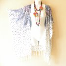 CB361 White Blue Cardigan Duster Kimono Open Plus Jacket Coverup Top up to 5X