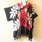 KB877 Red & Black Batik Plus Kimono Poncho Hippy Women Blouse Top up to 5X