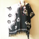 KB231 Black White Boho Batik Women Kaftan Poncho Hippy Women Blouse Top up to 5X