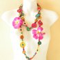 N10 Chunky Hawaiian Luau Party Ethnic Wooden Crafted Chains Lei Necklace Flowers