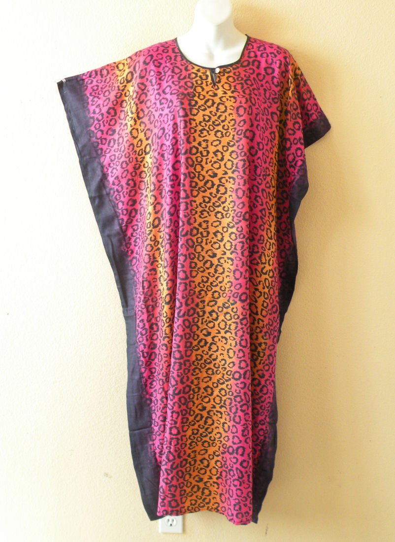 KD411 Pink Leopard Batwing Hippie Caftan Dolman Women Abaya Maxi Dress Up to 2X