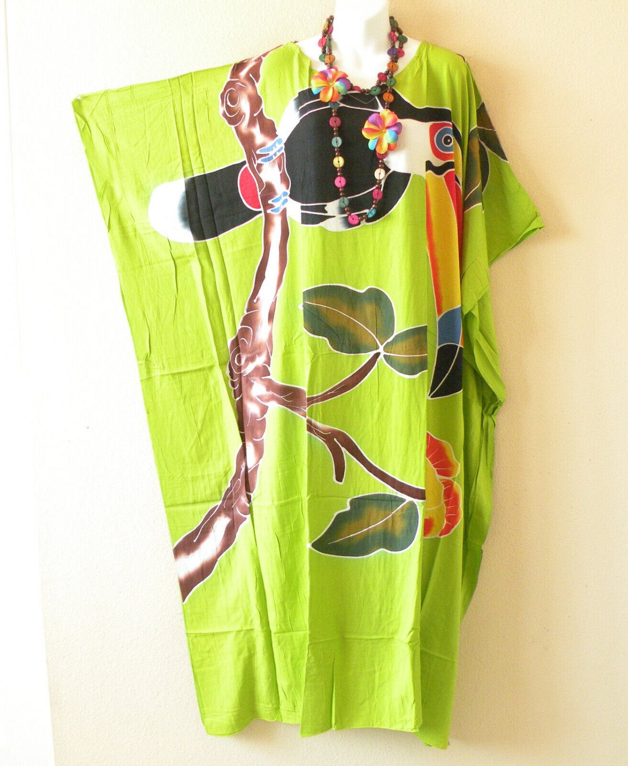 KD442 Toucan Batik Plus Kaftan Kimono Abaya Fringes Hippie Maxi Dress up to 7X