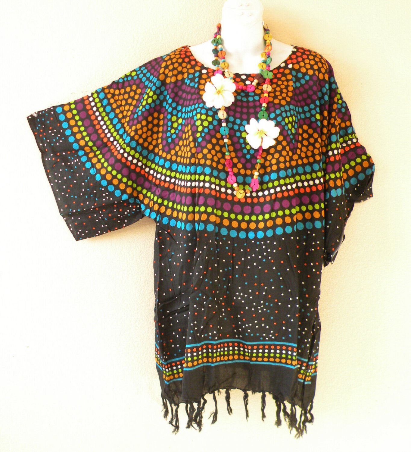 KB649 Polka Dot Batik Tunic Plus Kimono Poncho Hippy Women Blouse Top up to 1X