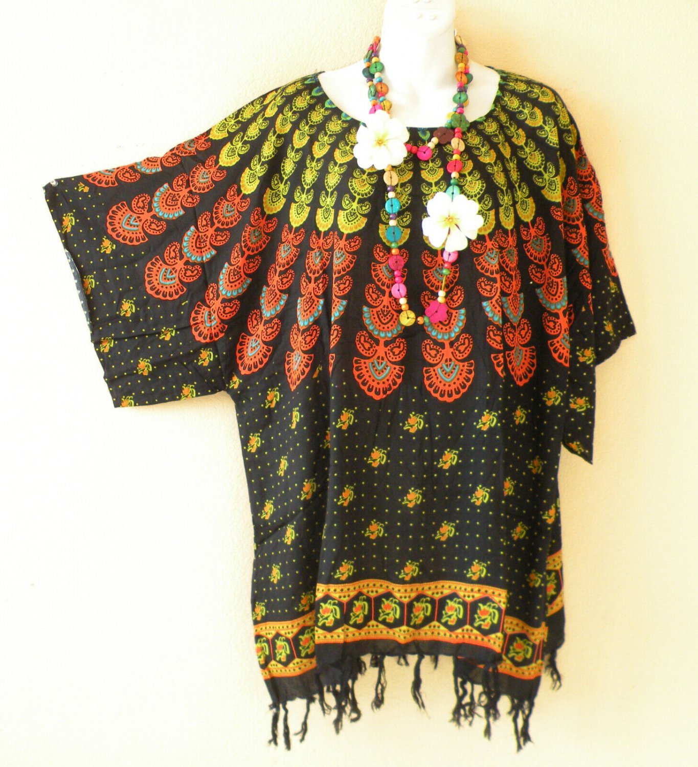 KB706 Paisley Batik Tunic Plus Kimono Poncho Hippy Women Blouse Top up to 3X