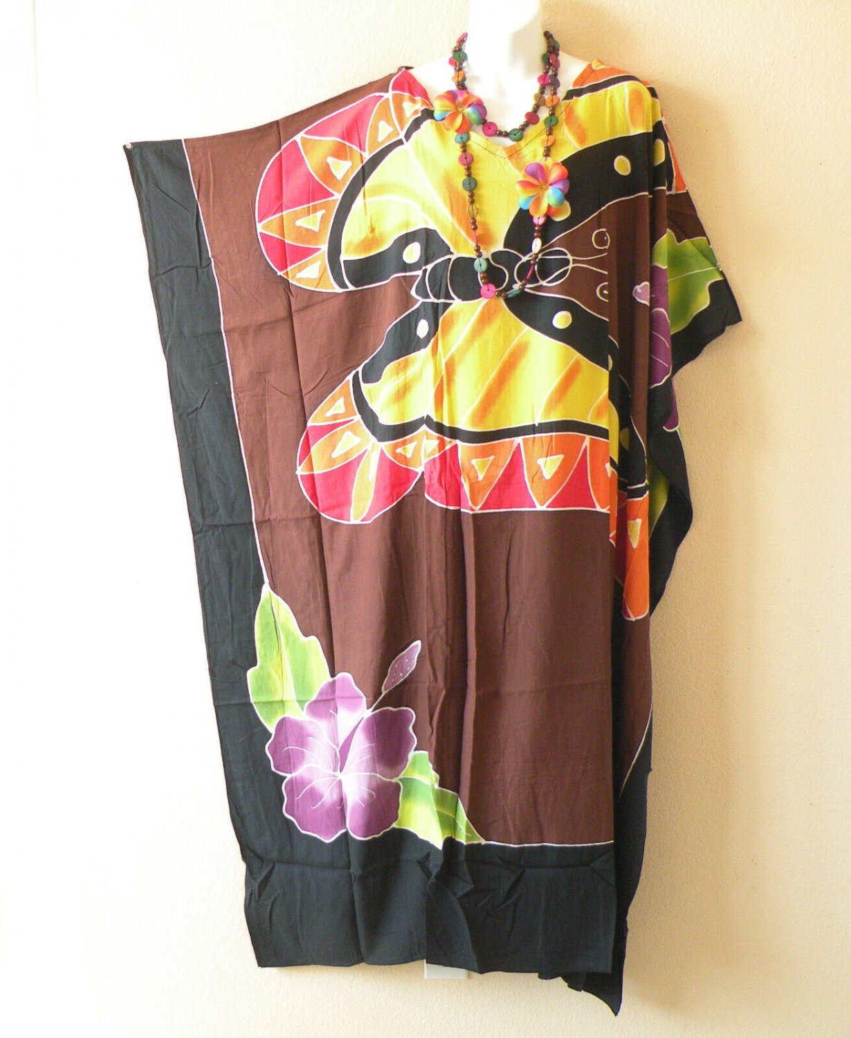 KD397 Butterfly Batik Plus Kaftan Kimono Abaya Fringes Hippie Maxi Dress upto 7X