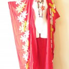 CD618 Floral Batik Hand Painted Batwing Maxi Cardigan Duster Open Plus Jacket Coverup