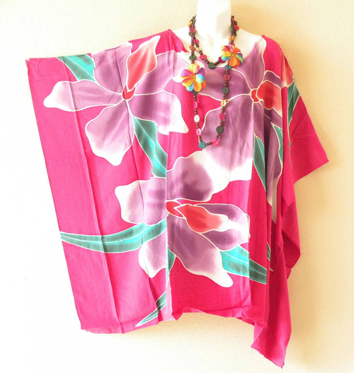 KB327 Floral Batik Hand Painted Kaftan Poncho Hippy Women Blouse Top up to 7X