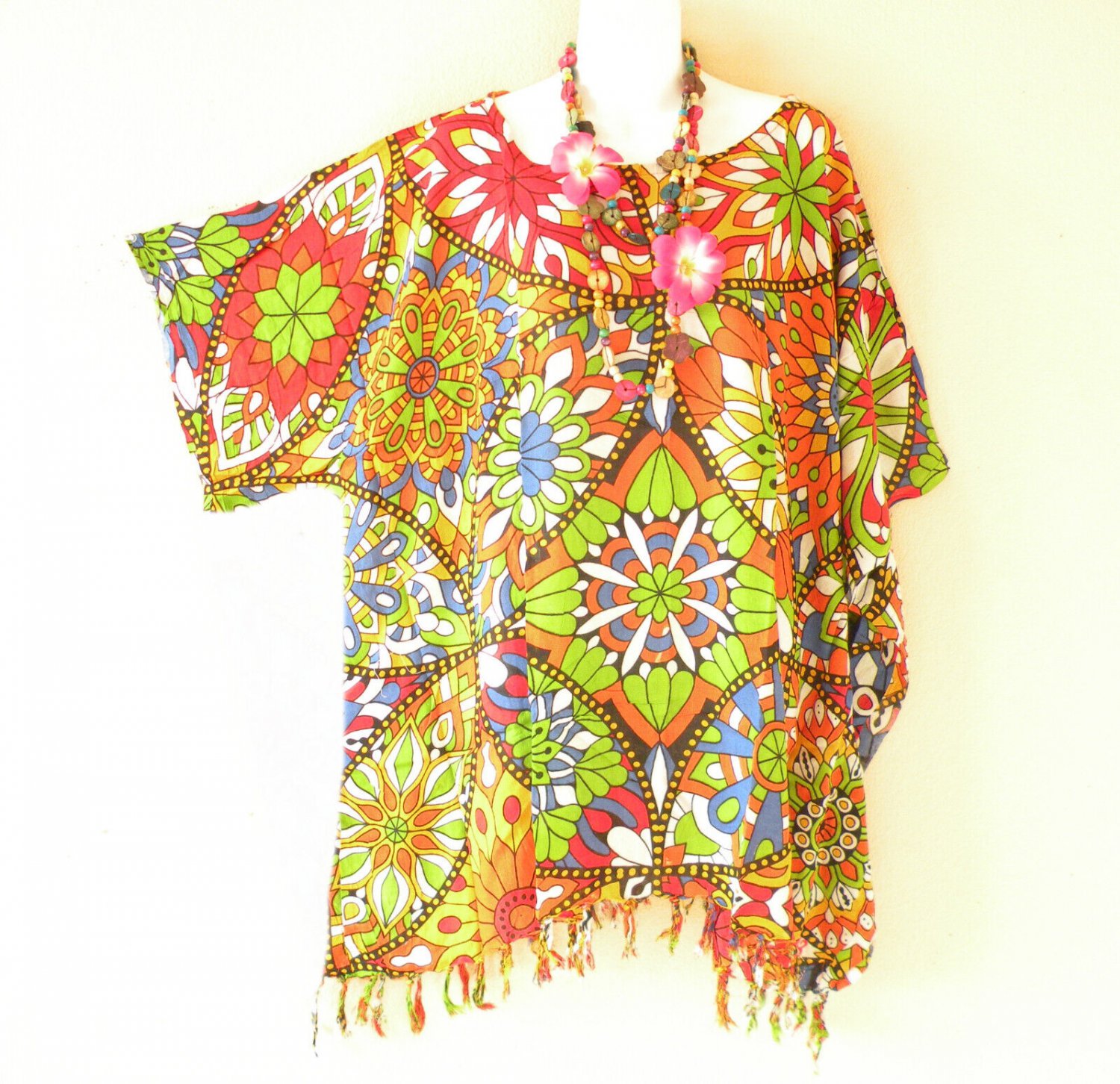 KB124 Abstract Batik Plus Tunic Kimono Poncho Hippy Women Blouse Top up to 1X