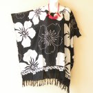 KB373 Black White Batik Caftan Kaftan Poncho Hippy Women Blouse Top up to 5X