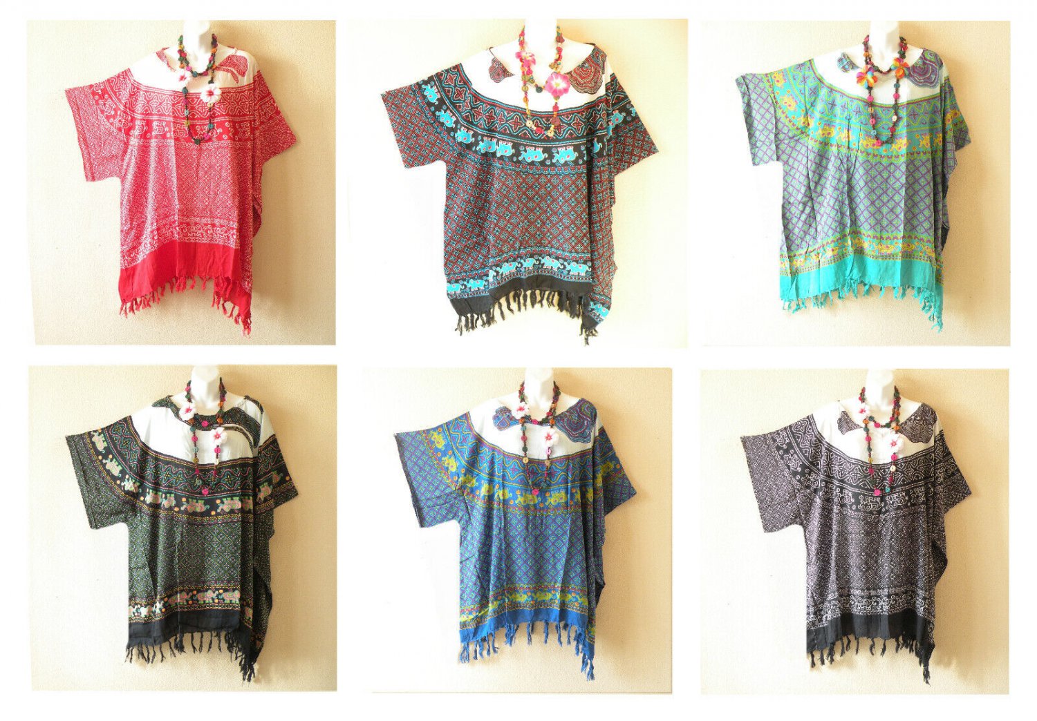 KG51 Elephant Batik Tunic Plus Kimono Poncho Hippy Women Blouse Top up to 5X