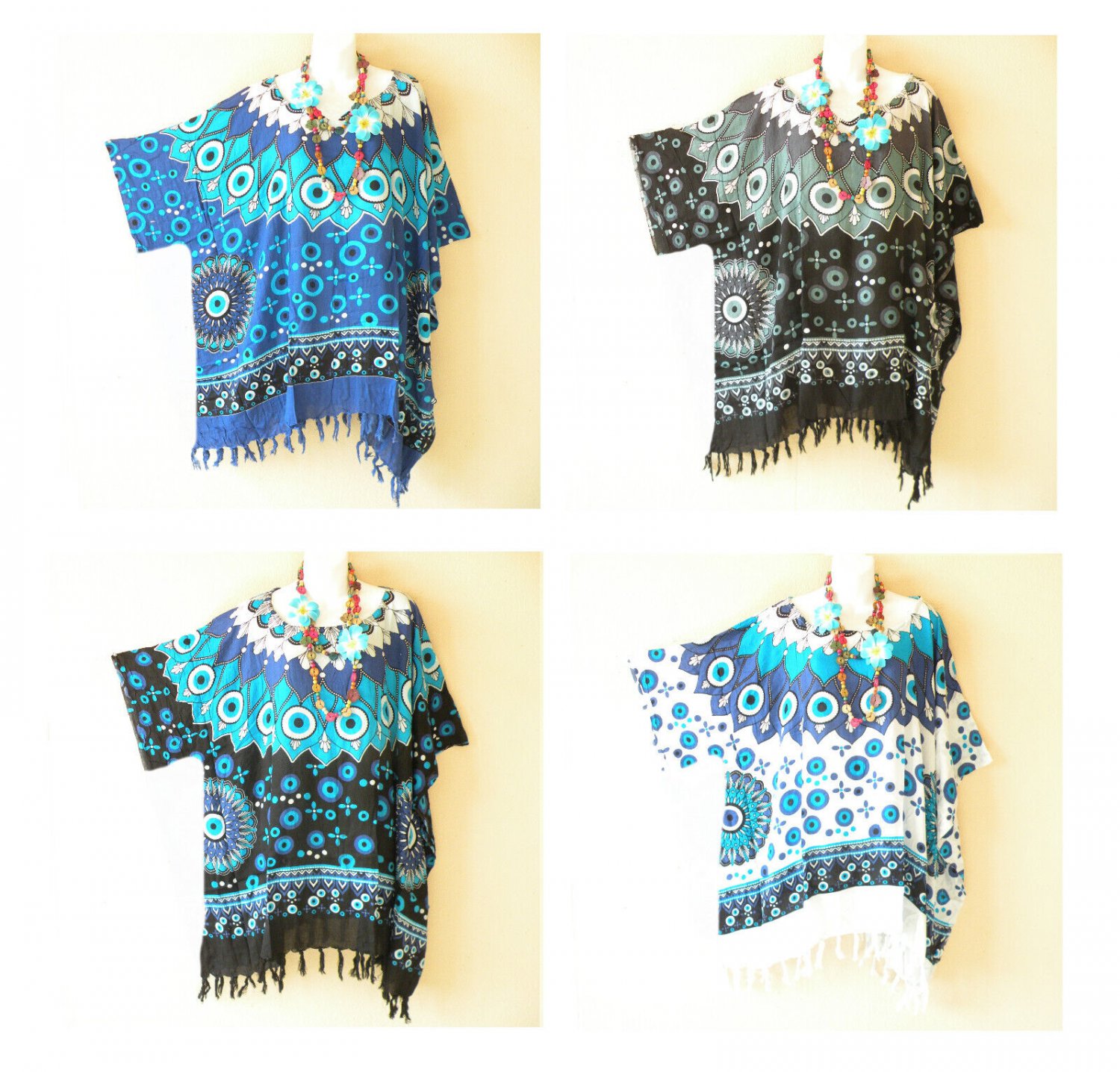 KB25 Abstract Boho Batik Women Plus Kimono Poncho Hippy Women Blouse Top upto 5X