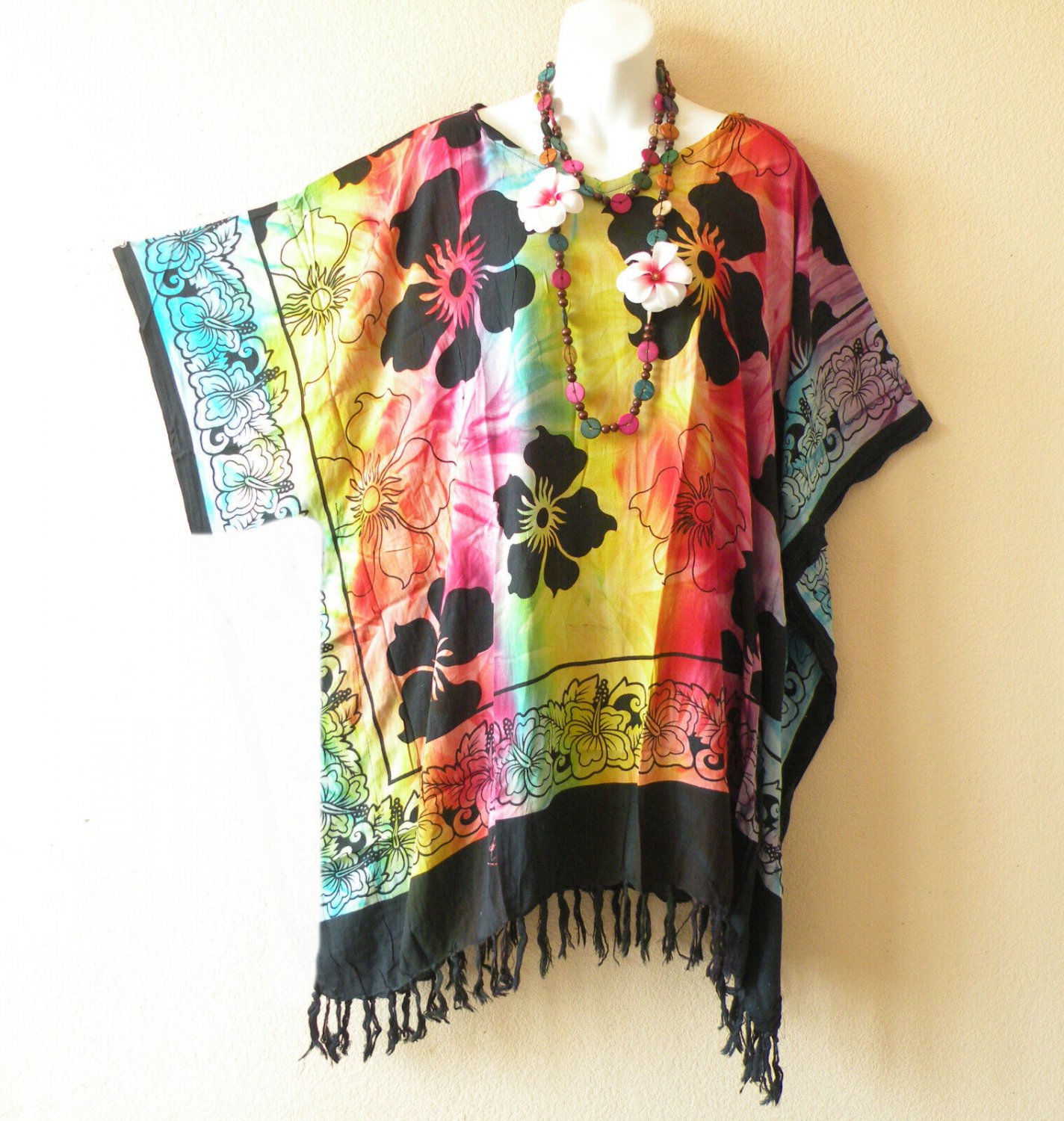 KB871 Tie Dye Batik Caftan Plus Kaftan Poncho Hippy Women Blouse Top up to 5X