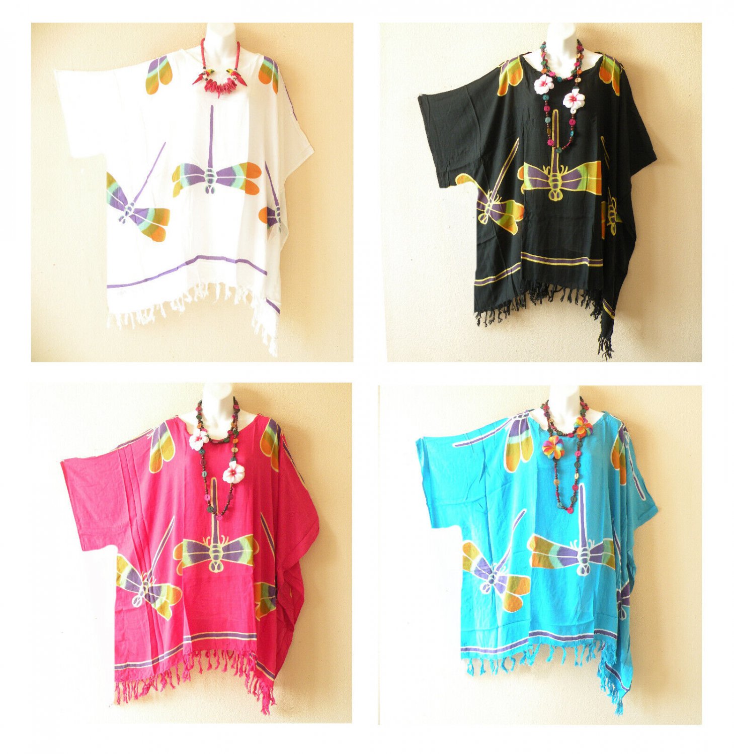 KG47 Dragonfly Batik Caftan Plus Kimono Poncho Hippy Women Blouse Top up to 5X