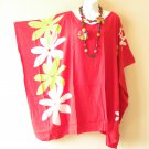 KB363 Red Floral Hand Painted Plus Kaftan Poncho Tunic Women Blouse Top up to 7X KB363 Red Floral Hand Painted Plus Kaftan Poncho Tunic Women Blouse Top up to 7X