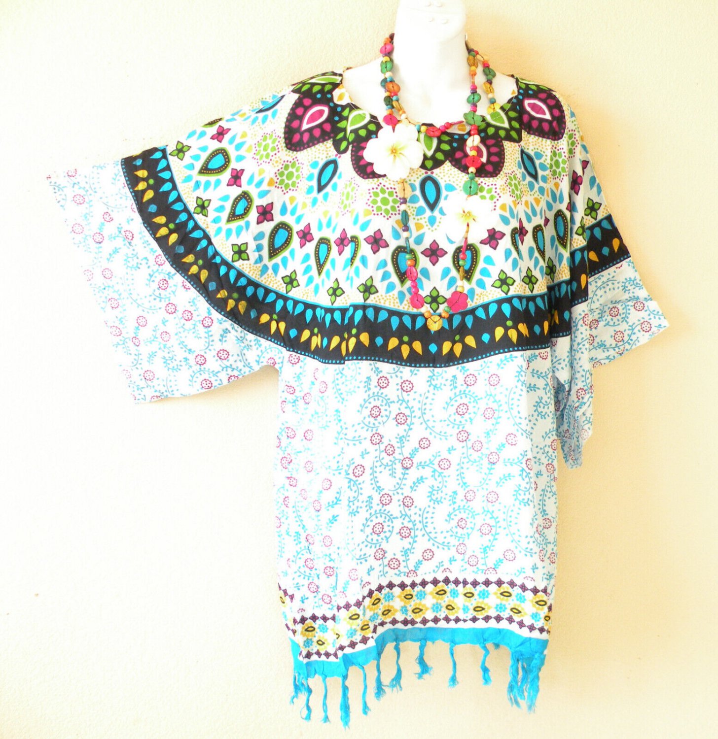 KB665 Abstract Batik Tunic Plus Kimono Poncho Hippy Women Blouse Top up to 1X