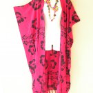 CD504 Pink Batik Cardigan Duster Kaftan Batwing Plus Hippy Jacket - up to 5X