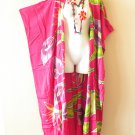 CD555 Pink Floral Hand Painted Batwing Cardigan Duster Open Plus Hippy Jacket Cover