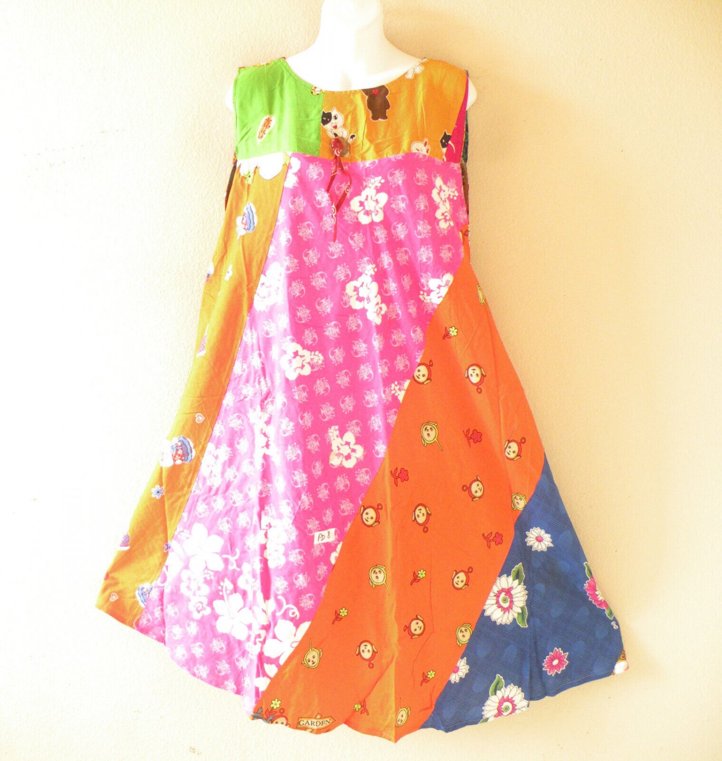 PD9 Patchwork Abstract Bohemian Peasant Boho Women Umbrella Sun Dress - M & L