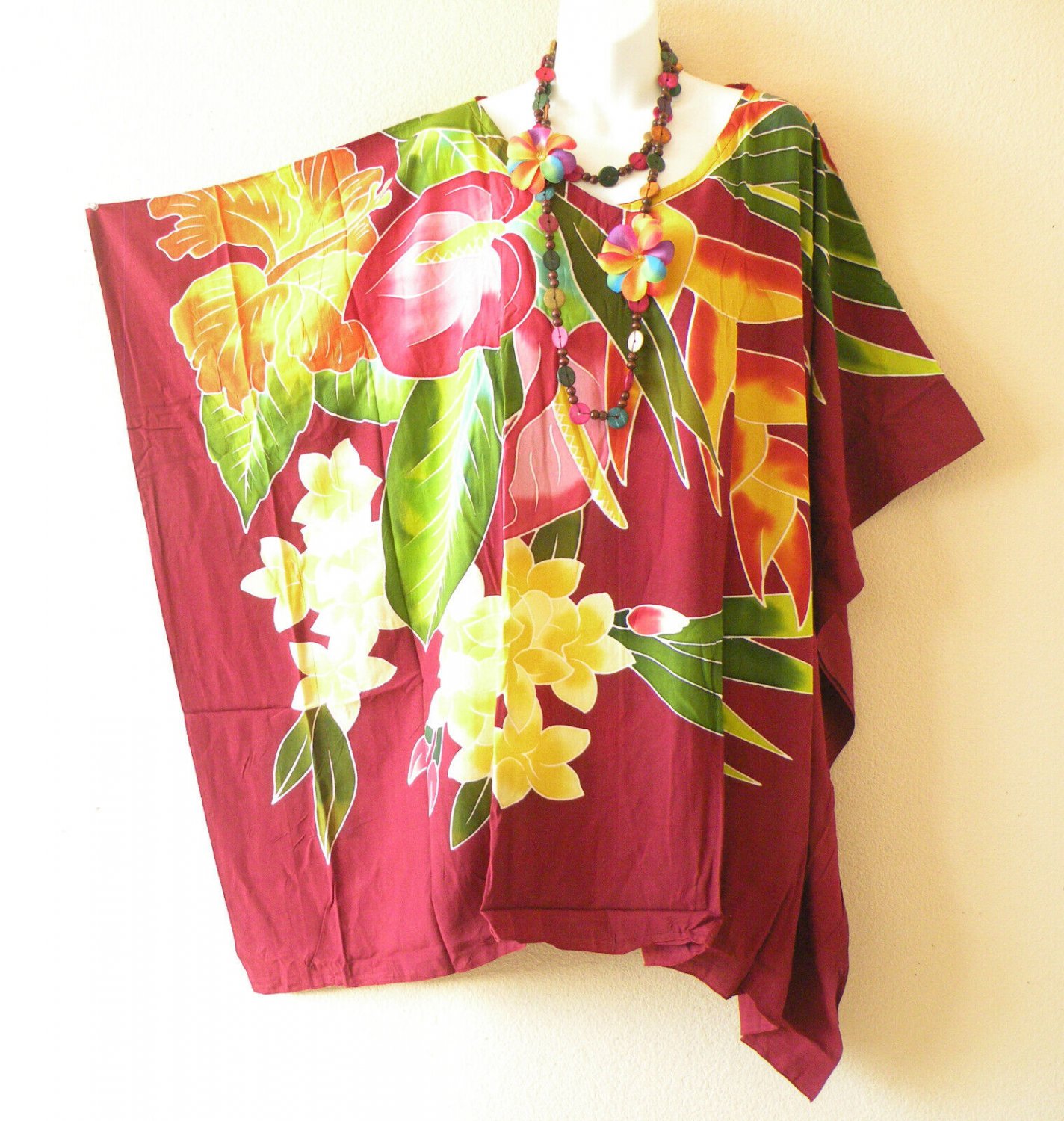 KB282 Floral Batik Hand Painted Kaftan Poncho Hippy Women Blouse Top up to 7X