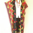 CD508 Red Batik Cardigan Duster Kaftan Batwing Plus Hippy Jacket - up to 5X
