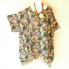KB98 Green Floral Batik Caftan Plus Kimono Poncho Hippy Women Blouse Top upto 5X