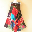 PD8 Patchwork Abstract Bohemian Peasant Boho Women Umbrella Sun Dress - M & L
