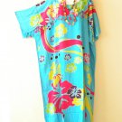 KD354 Aqua Floral Batik Kaftan Kimono Abaya Fringes Hippie Maxi Dress - up to 5X