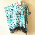 KB241 Turquoise Batik Tunic Women Plus Kaftan Poncho Women Blouse Top - up to 5X