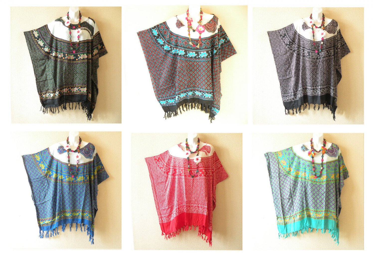 KG50 Elephant Batik Caftan Plus Kaftan Poncho Hippy Women Blouse Top up to 5X