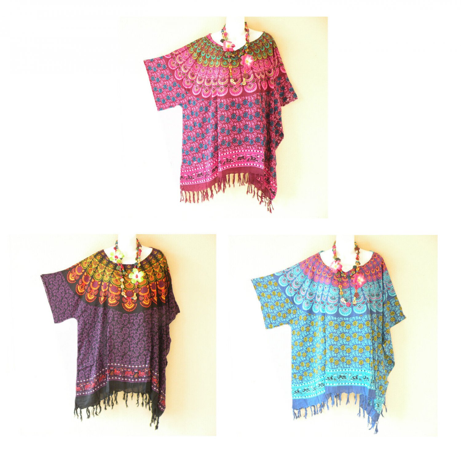 KG24 Paisley Caftan Boho Plus Kimono Poncho Hippy Women Blouse Top up to 5X