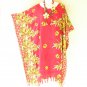 L12 Red Floral Batik Hippy Batwing 42" Kaftan Dolman Women Abaya Dress Up to 3X