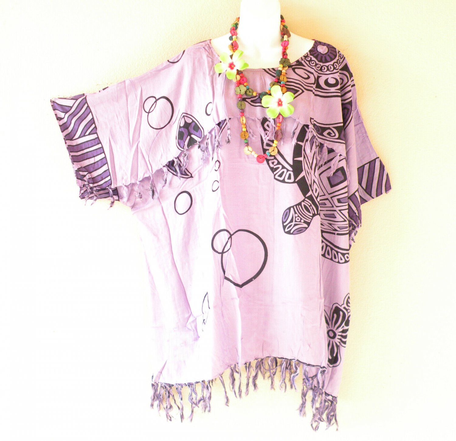 KB452 Purple Turtle Batik Tunic Kimono Poncho Hippy Women Blouse Top up to 5X