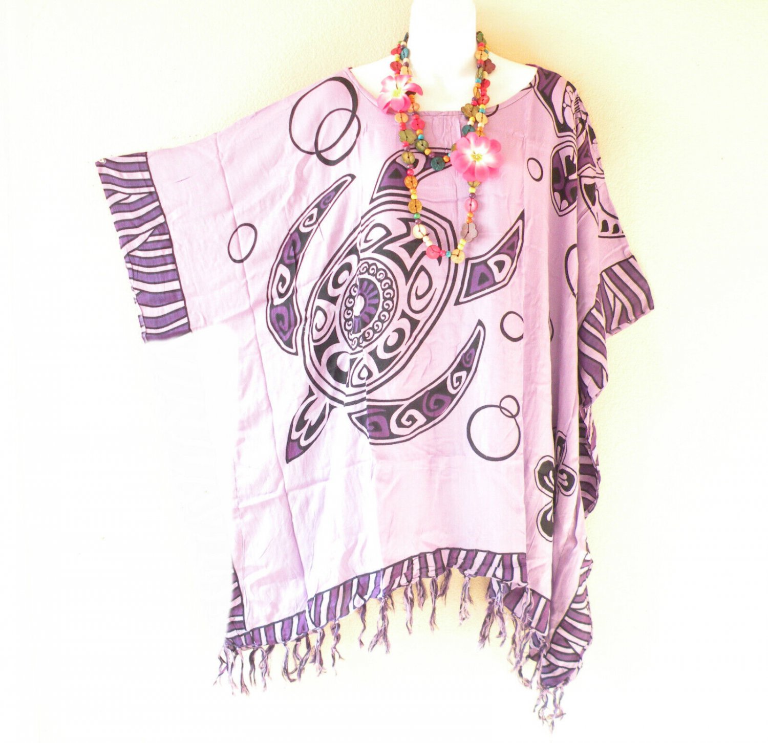 KB120 Purple Turtle Batik Plus Kimono Poncho Hippy Women Blouse Top up to 2X