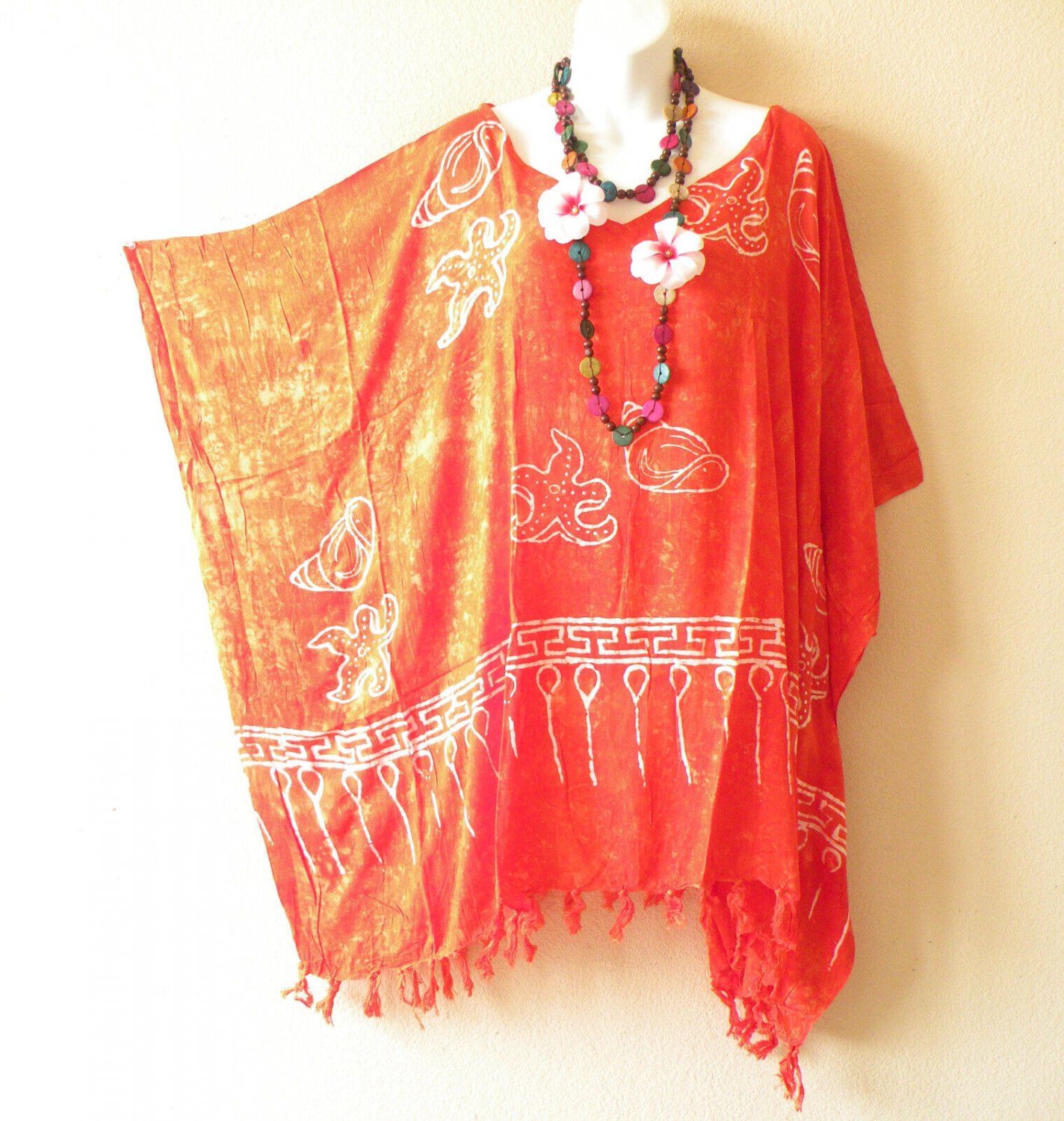 KB253 Starfish Batik VNeck Plus Kaftan Poncho Hippy Women Blouse Top up to 5X