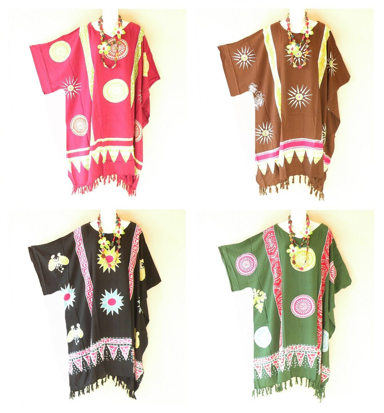 LG4 Batik Hippy Batwing 42" Length Midi Kimono Dolman Women Abaya Dress Upto 5X