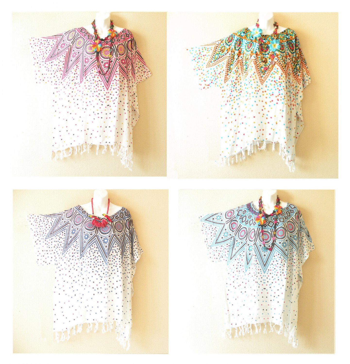 KG71 Polka Dot Batik Caftan Plus Kimono Poncho Hippy Women Blouse Top up to 5X