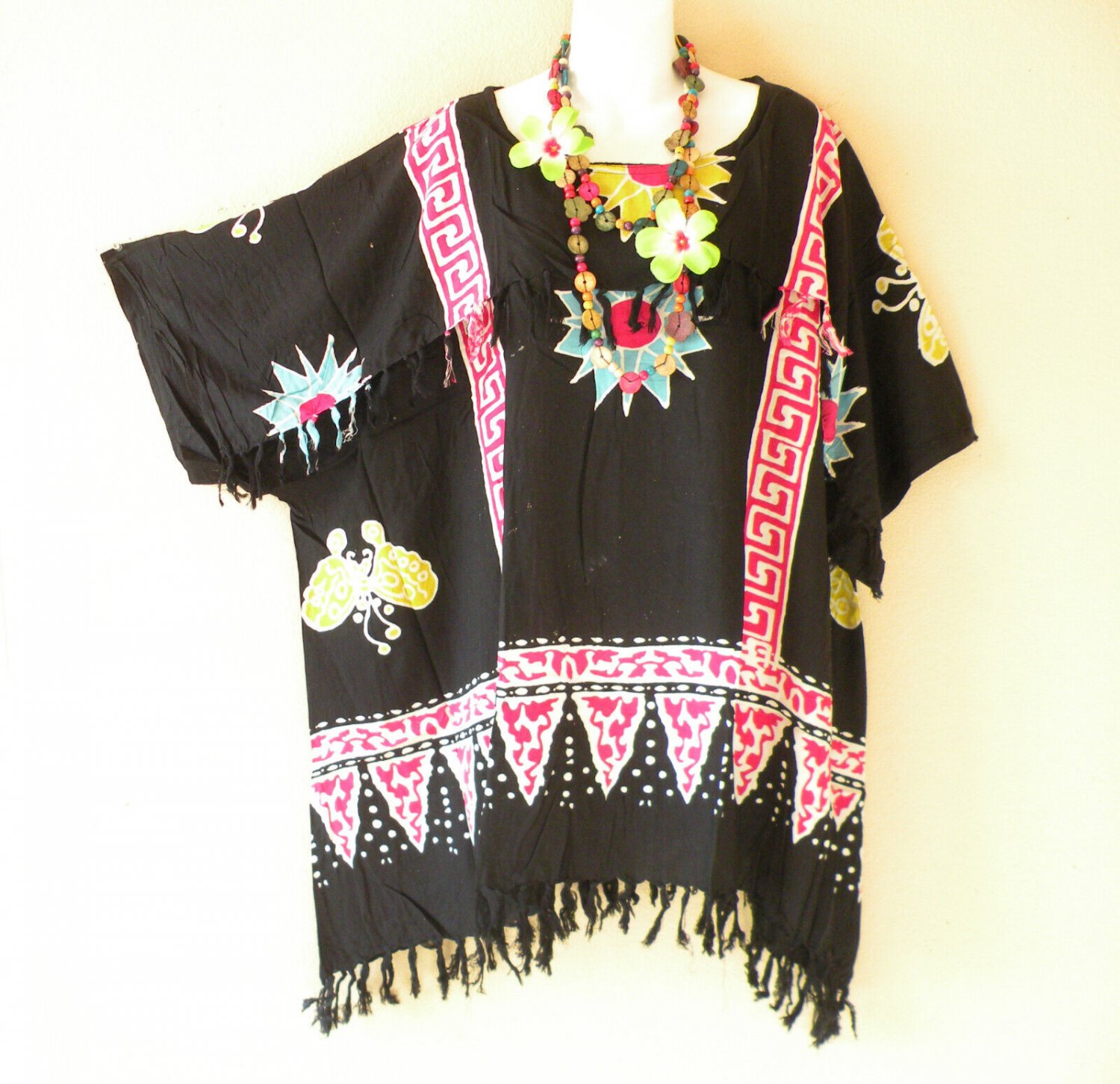 KB436 Butterfly Batik V Neck Plus Kimono Poncho Hippy Women Blouse Top up to 5X