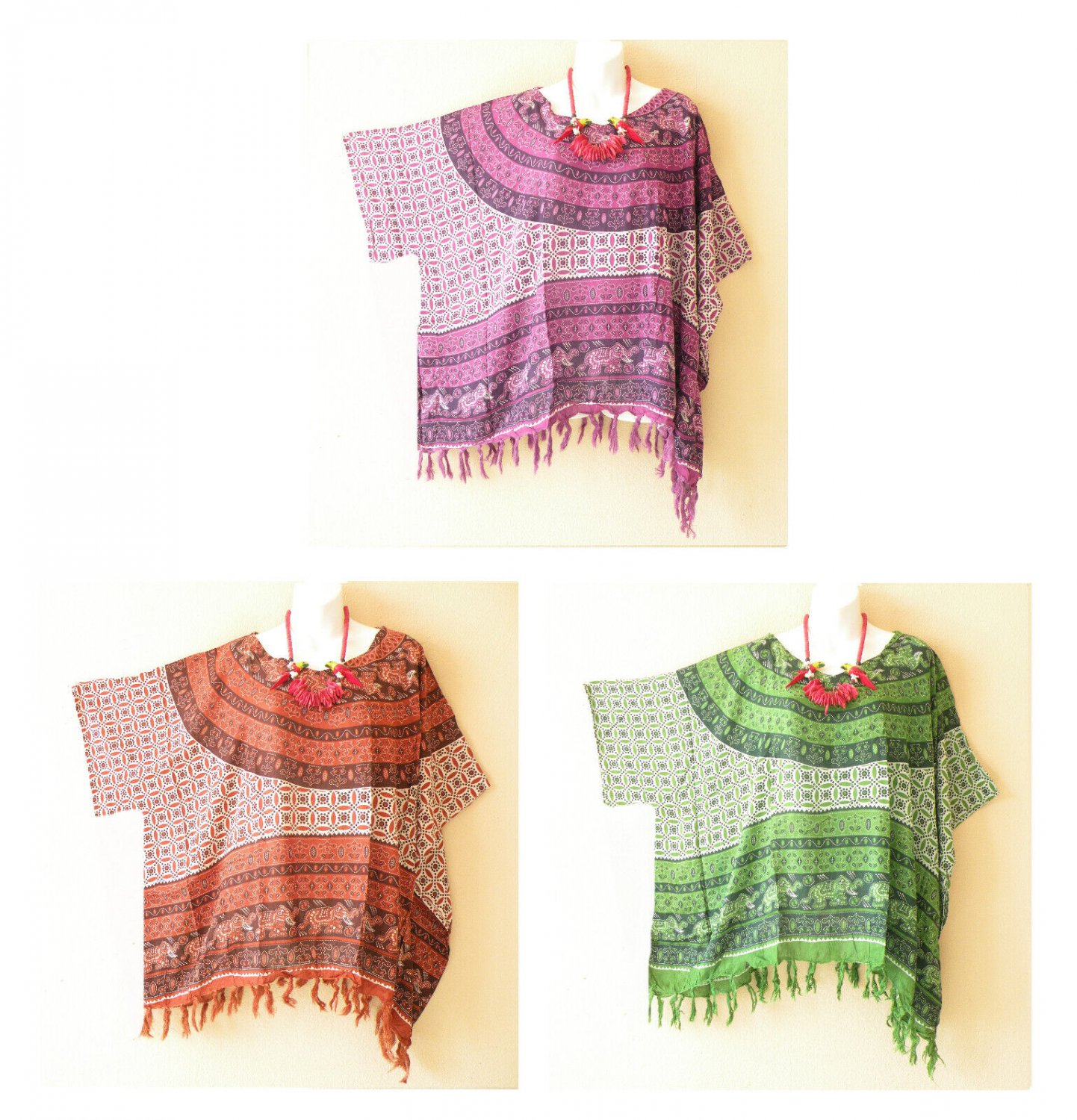 KG73 Abstract Elephant Tunic Plus Kimono Poncho Hippy Women Blouse Top up to 5X