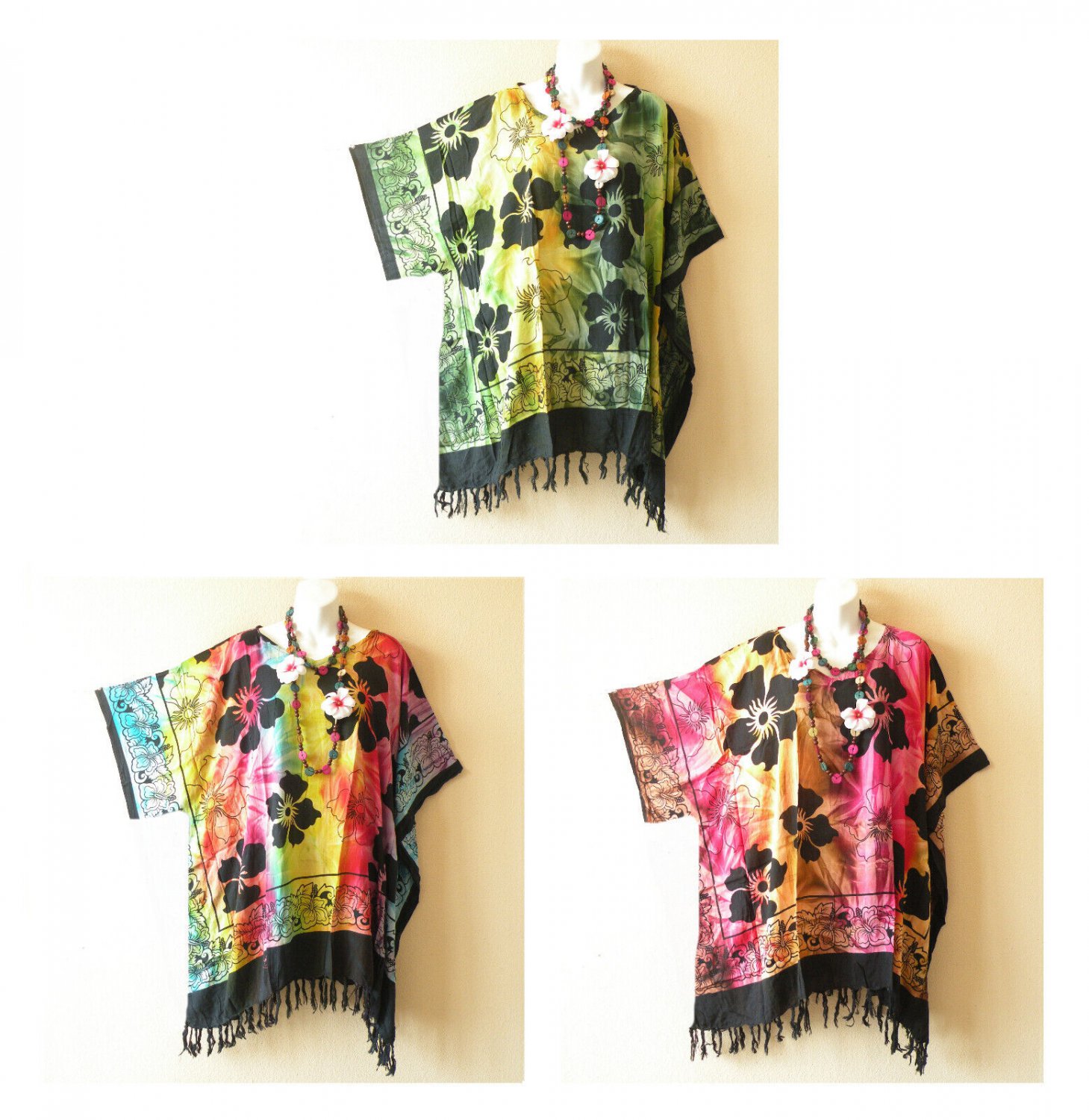 KG37 Tie Dye Batik Plus Kimono Tunic Poncho Hippy Women Blouse Top up to 5X