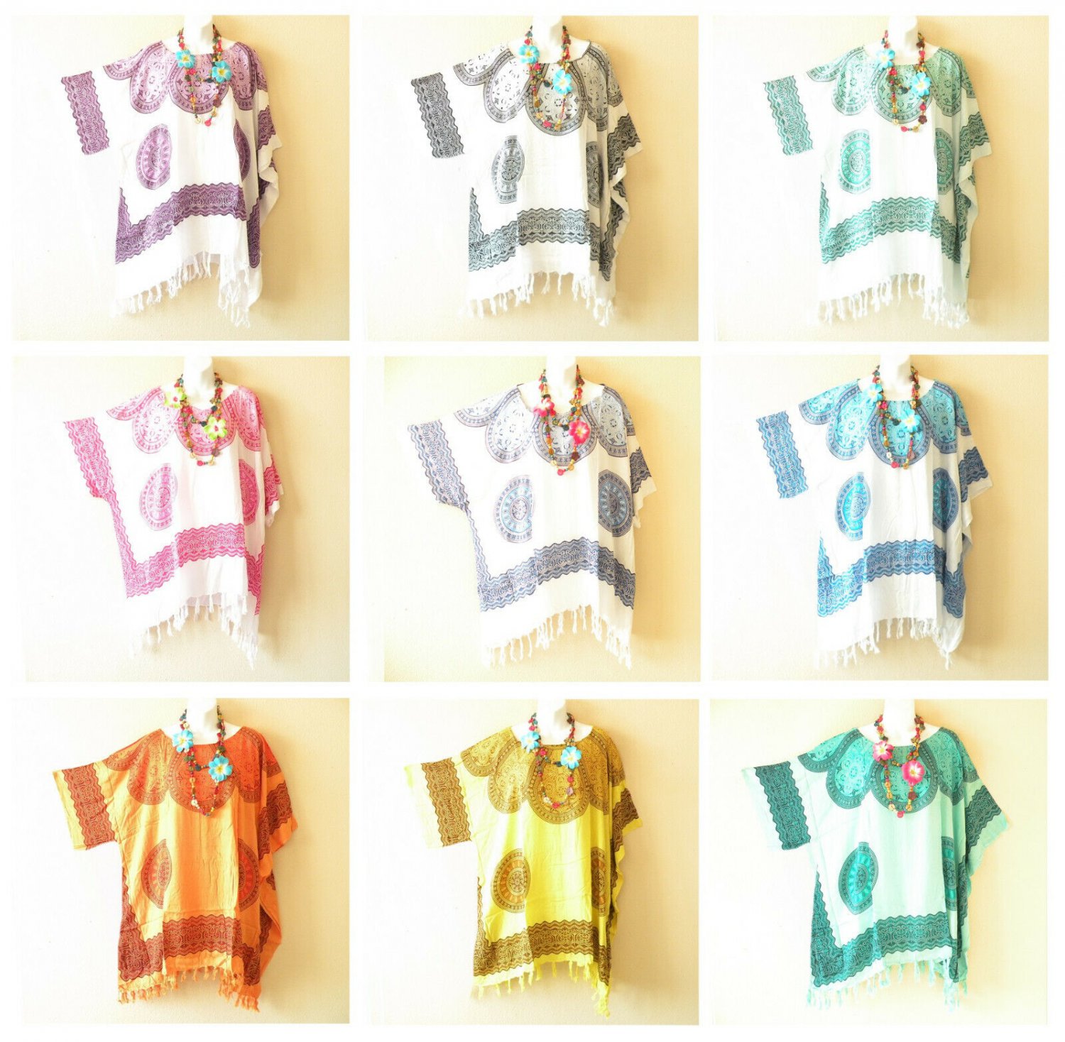 KG19 Batik Abstract Caftan Plus Kimono Poncho Hippy Women Blouse Top up to 5X